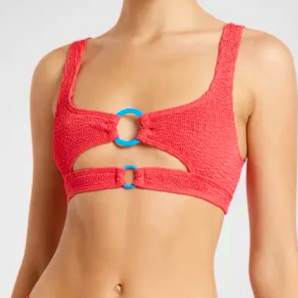 NWT Bond-Eye Ring Sasha Crop Guava Eco Bikini Top Pink Blue Stretch Womens OS